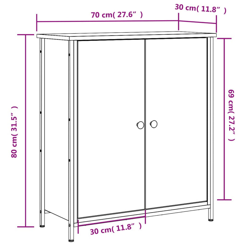 Skjenk brun eik 70x30x80 cm konstruert tre