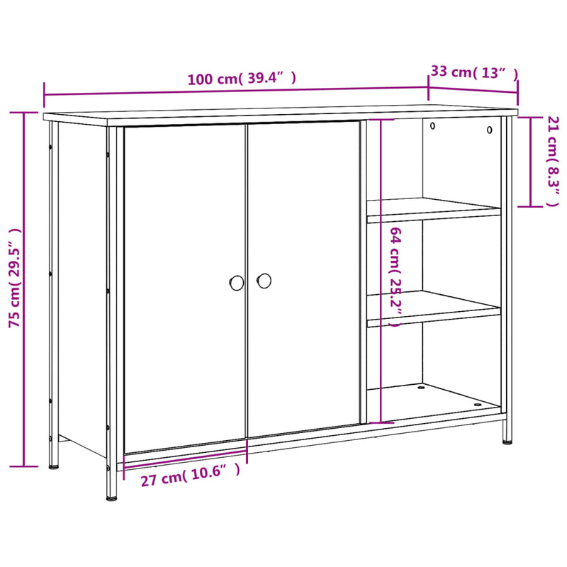 Skjenk brun eik 100x33x75 cm konstruert tre