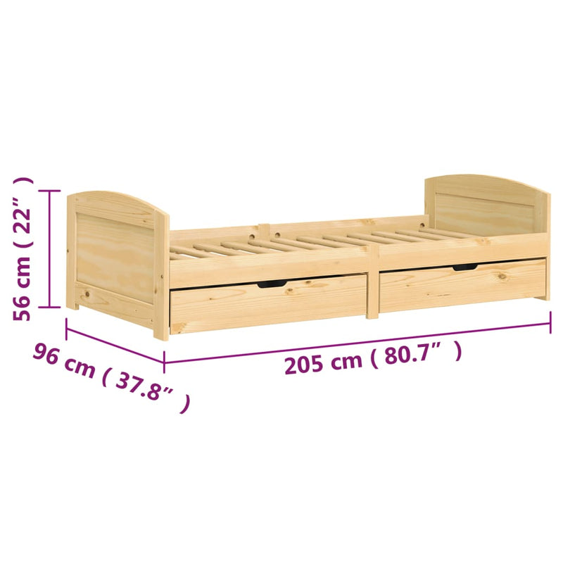 Dagseng med 2 skuffer IRUN 90x200 cm heltre furu