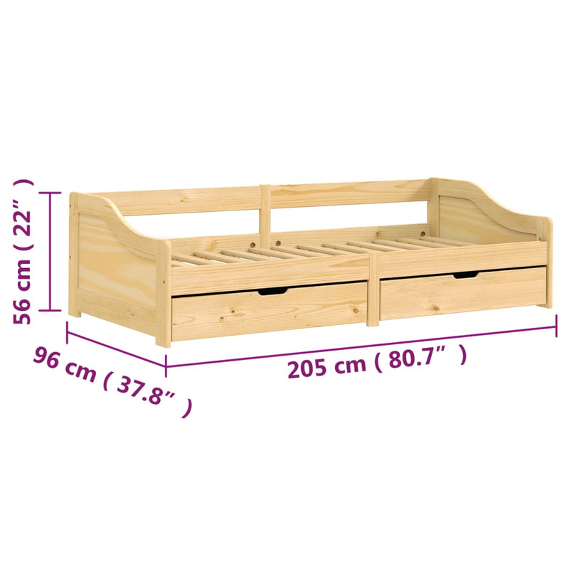 Dagseng med 2 skuffer IRUN 90x200 cm heltre furu