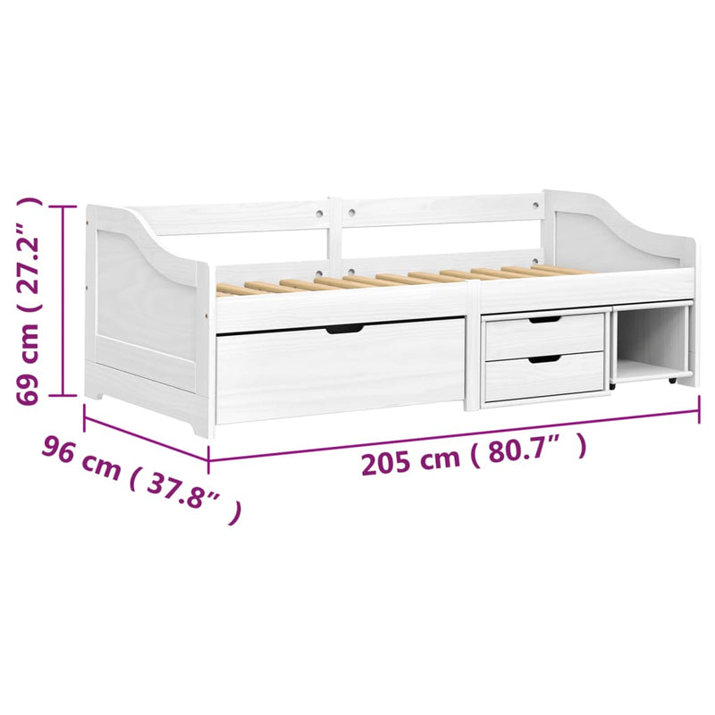 Dagseng med 3 skuffer IRUN hvit 90x200 cm heltre furu