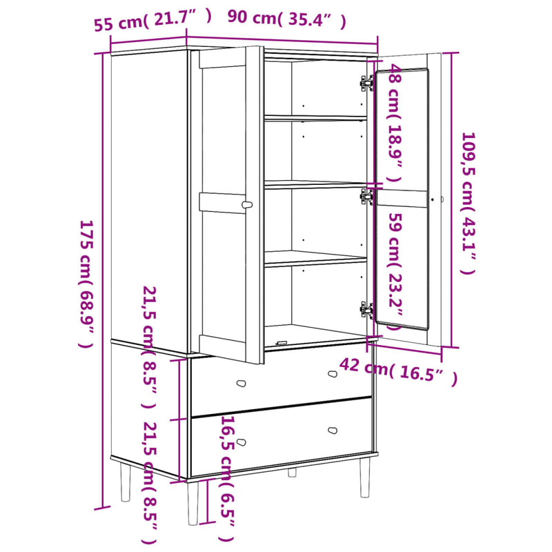 Garderobe SENJA rotting utseende svart 90x55x175 cm heltre furu