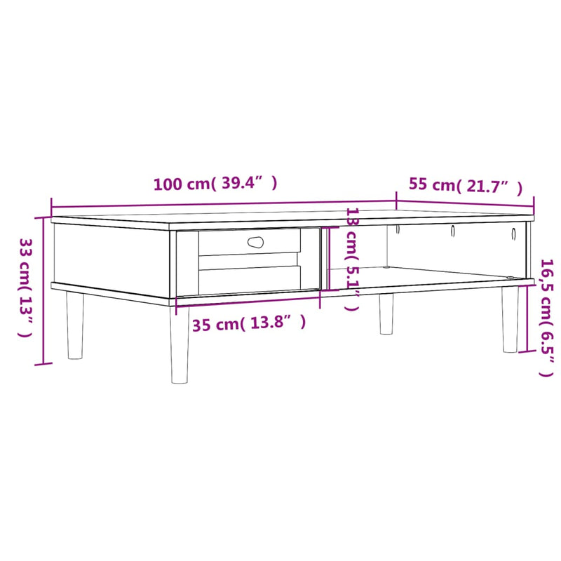 Salongbord SENJA rotting-utseende brun 100x55x33 cm heltre