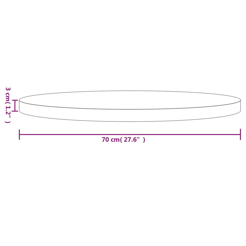 Bordplate rund hvit Ø70x3 cm heltre furu