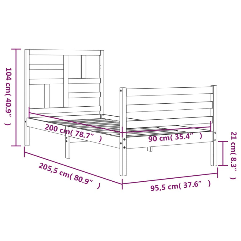 Sengeramme med hodegavl hvit 90x200 cm heltre