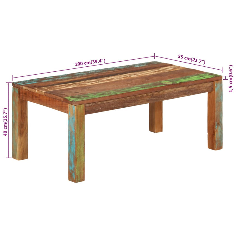 Salongbord 100x55x40 cm heltre gjenvunnet tre