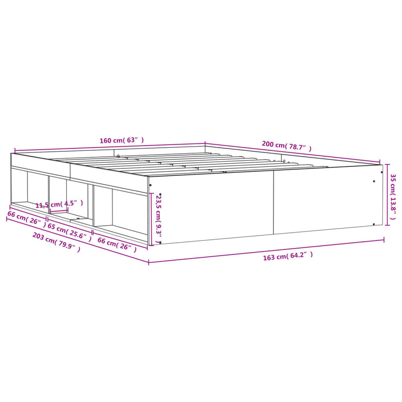 Sengeramme brun eik 160x200 cm