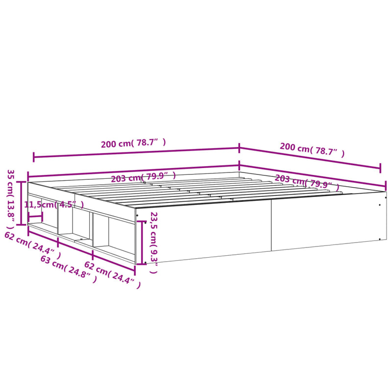 Sengeramme betonggrå 200x200 cm