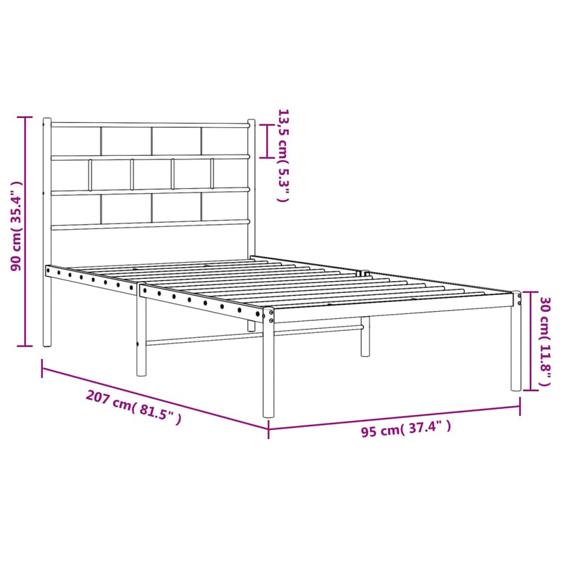 Sengeramme i metall med hodegavl svart 90x200 cm