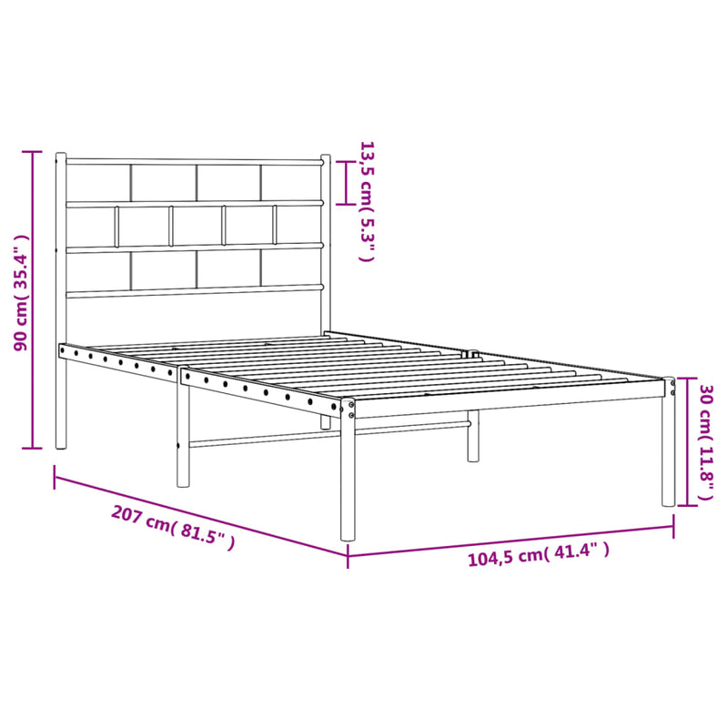 Sengeramme i metall med hodegavl svart 100x200 cm