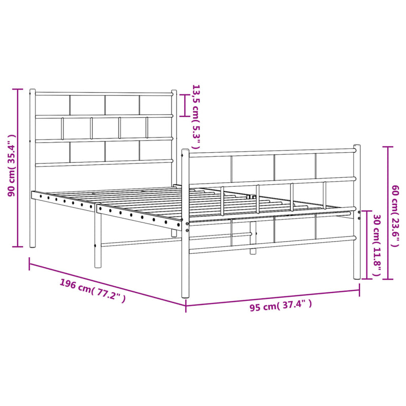 Sengeramme i metall med hode- og fotgavl svart 90x190 cm