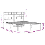 Sengeramme i metall med sengegavl hvit 150x200 cm