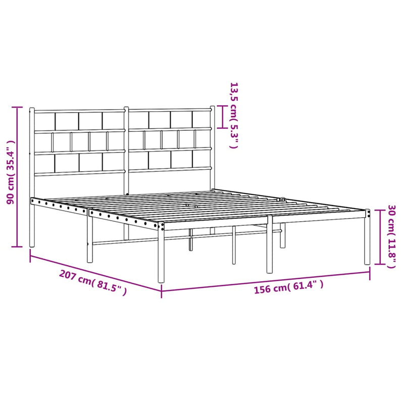 Sengeramme i metall med sengegavl hvit 150x200 cm