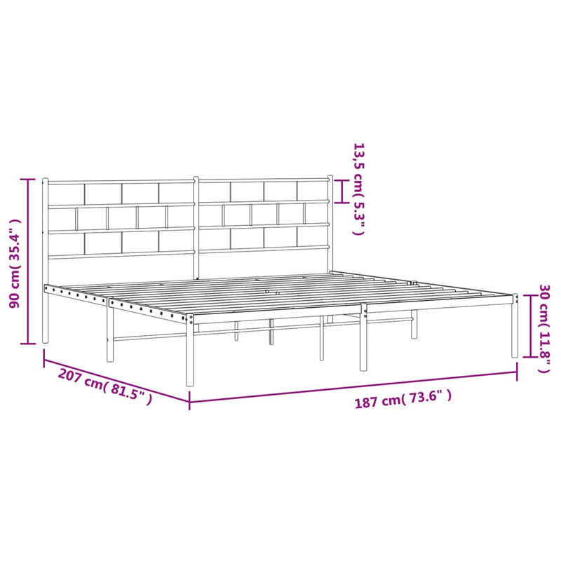 Sengeramme i metall med sengegavl hvit 180x200 cm