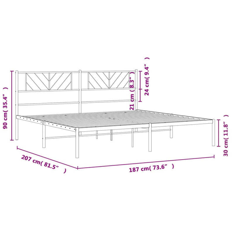 Sengeramme i metall med sengegavl svart 180x200 cm