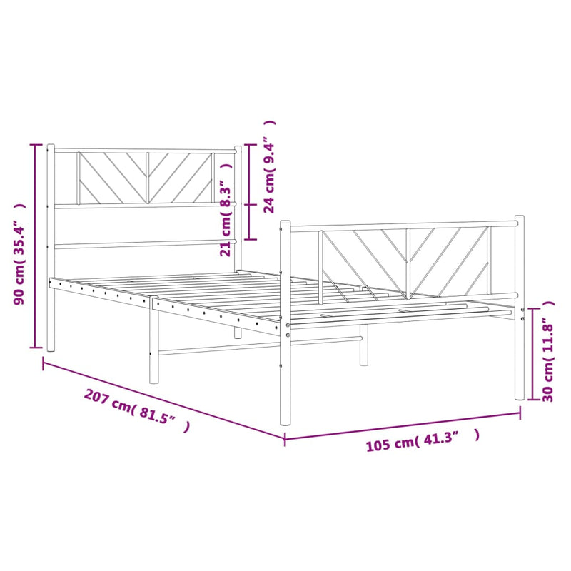 Sengeramme i metall med hode- og fotgavl svart 100x200 cm