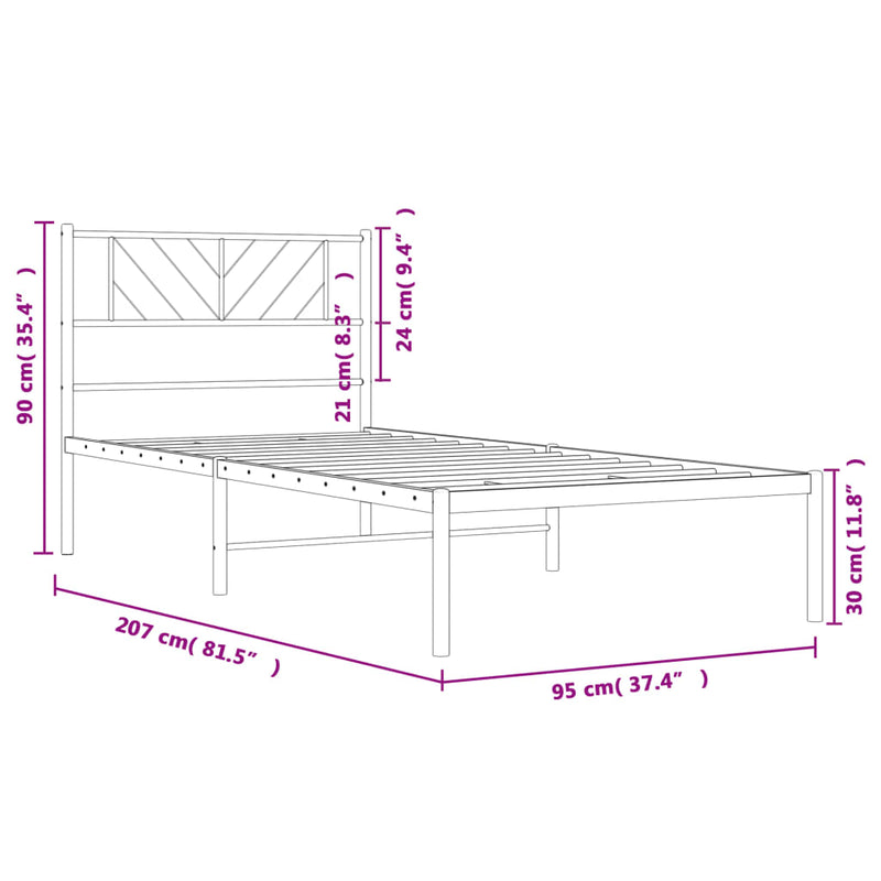 Sengeramme i metall med hodegavl hvit 90x200 cm