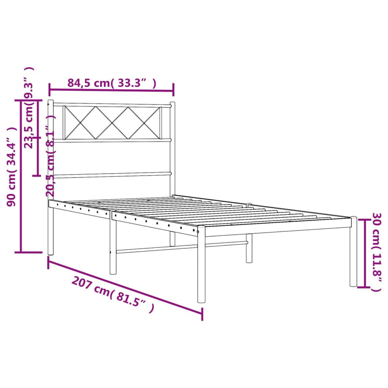 Sengeramme i metall med hodegavl svart 80x200 cm