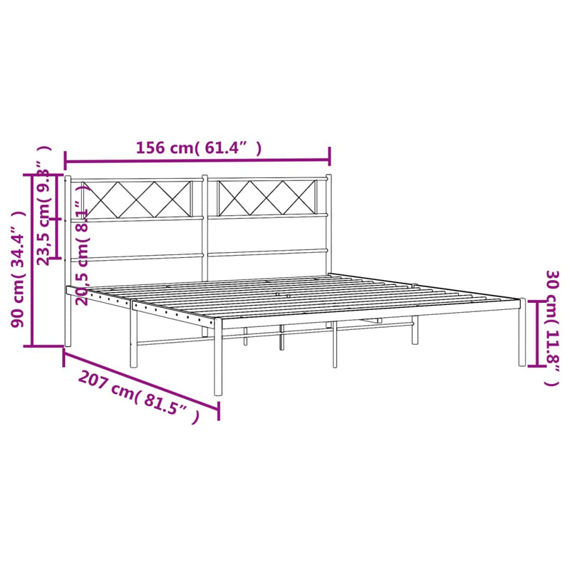 Sengeramme i metall med sengegavl svart 150x200 cm