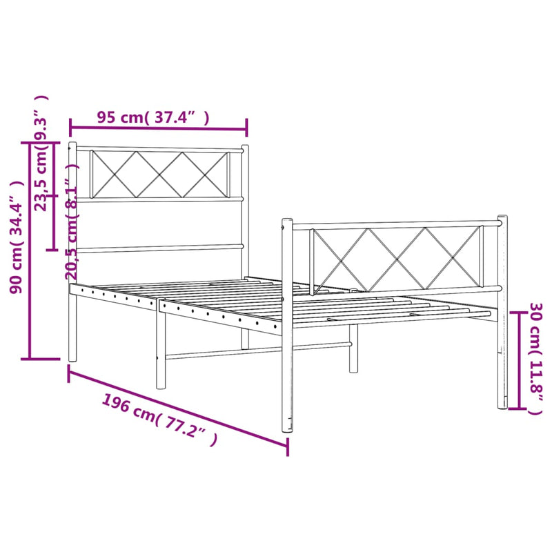 Sengeramme i metall med hode- og fotgavl svart 90x190 cm