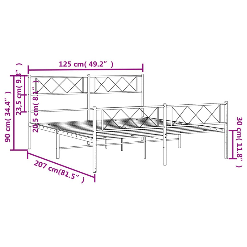 Sengeramme i metall med hode- og fotgavl svart 120x200 cm