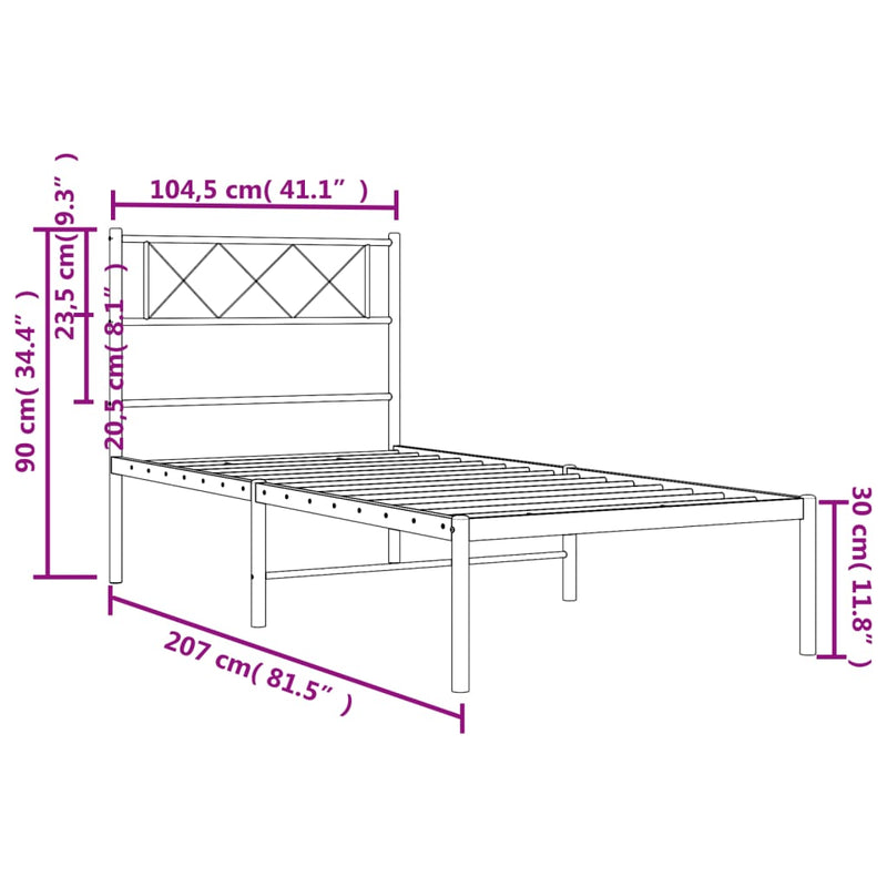 Sengeramme i metall med hodegavl hvit 100x200 cm