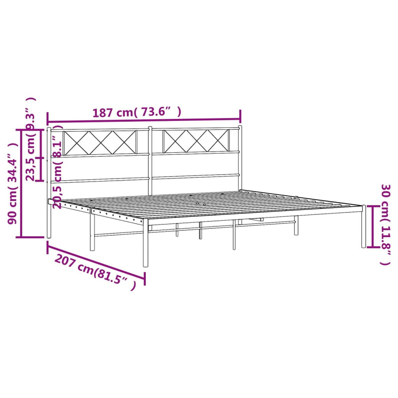 Sengeramme i metall med sengegavl hvit 180x200 cm