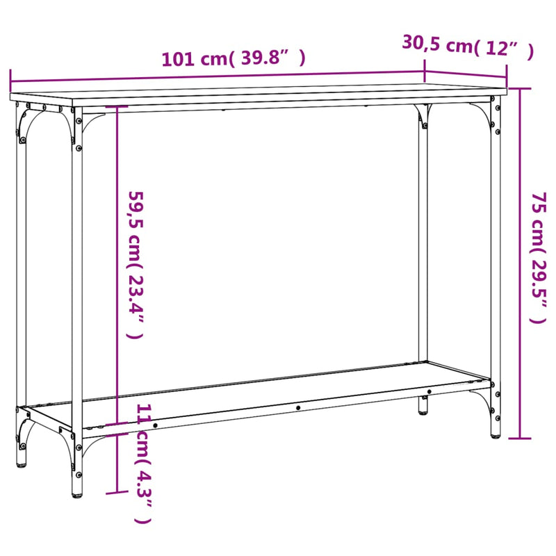 Konsollbord svart 101x30,5x75 cm konstruert tre