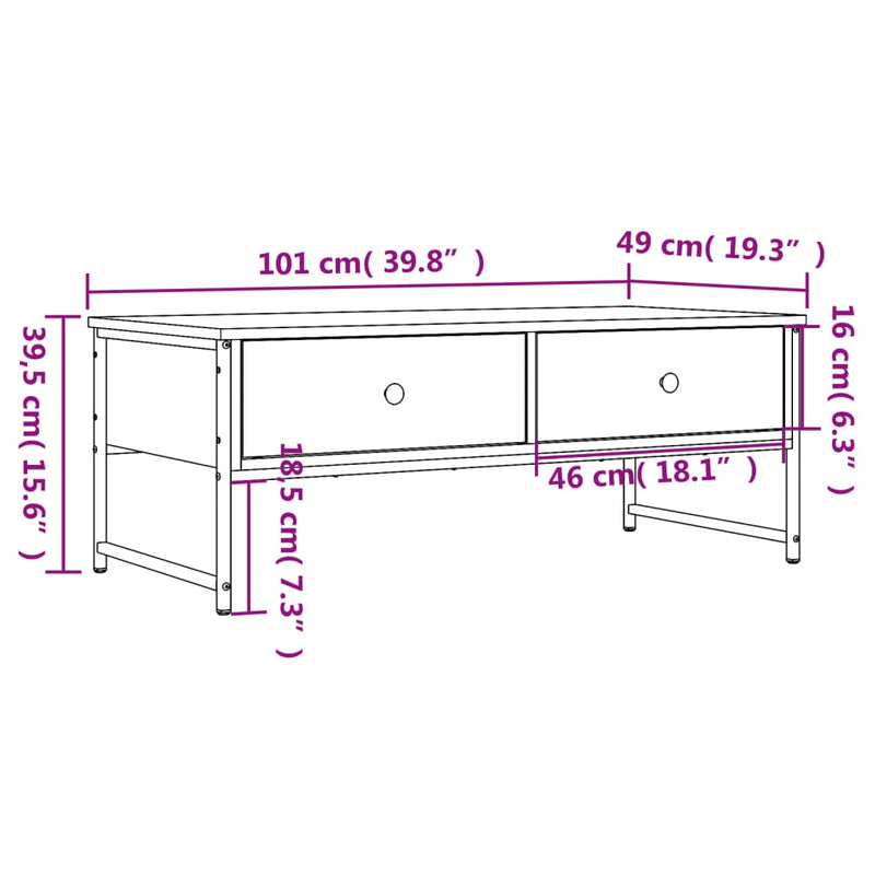 Salongbord røkt eik 101x49x39,5 cm konstruert tre