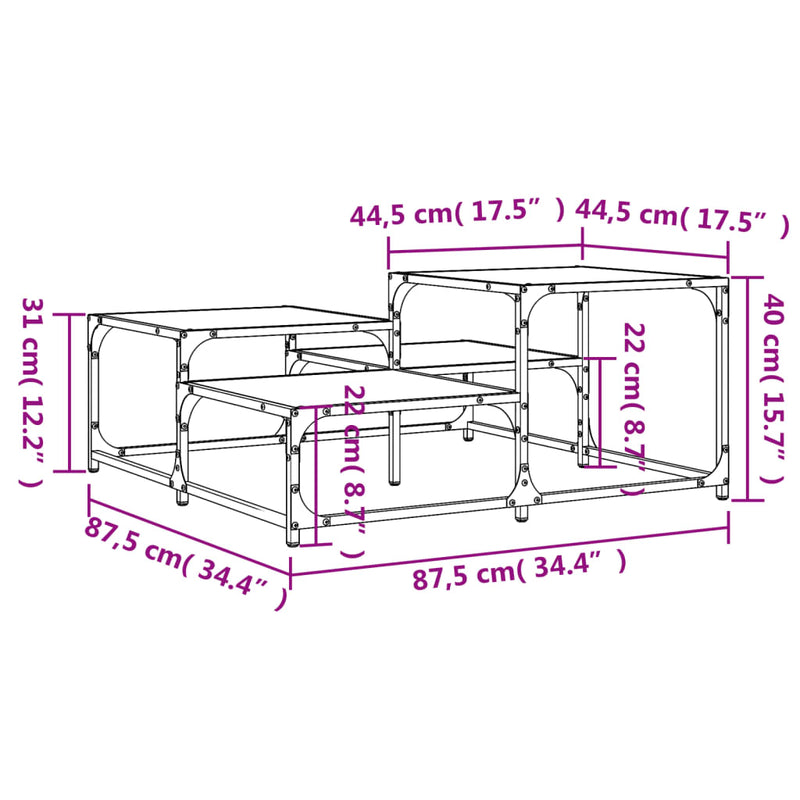 Salongbord sonoma eik 87,5x87,5x40 cm konstruert tre