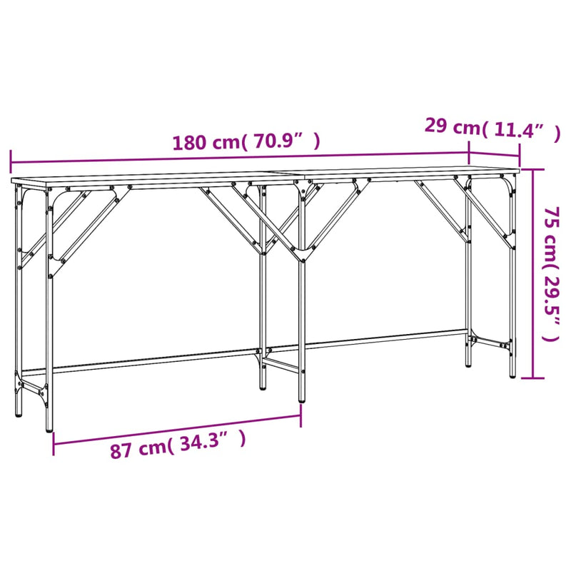 Konsollbord brun eik 180x29x75 cm konstruert tre