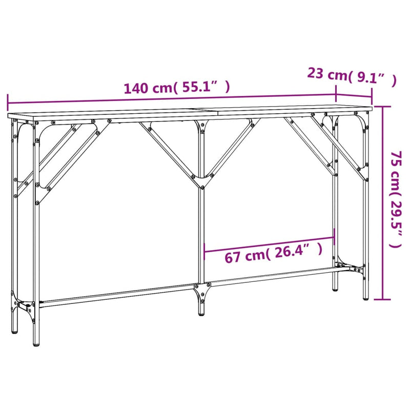 Konsollbord sonoma eik 140x23x75 cm konstruert tre