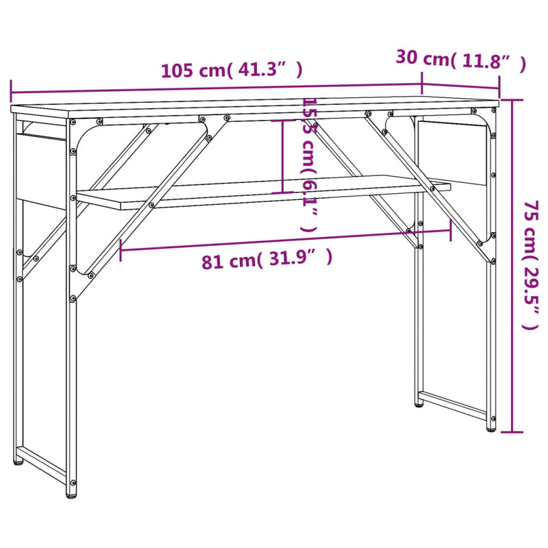 Konsollbord sonoma eik 105x30x75 cm konstruert tre