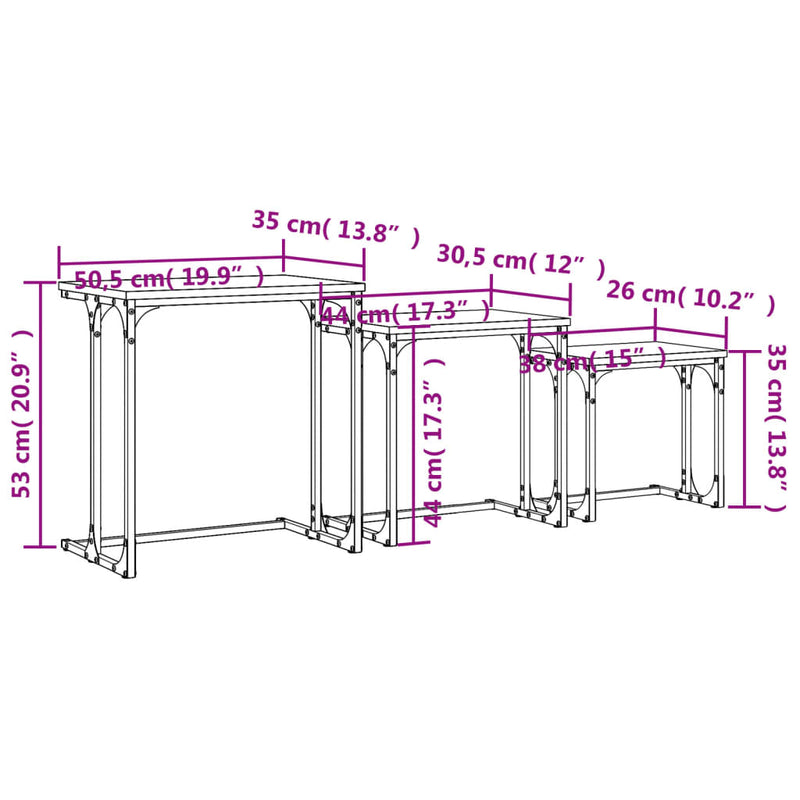 Stablebare salongbord 3 stk svart konstruert tre