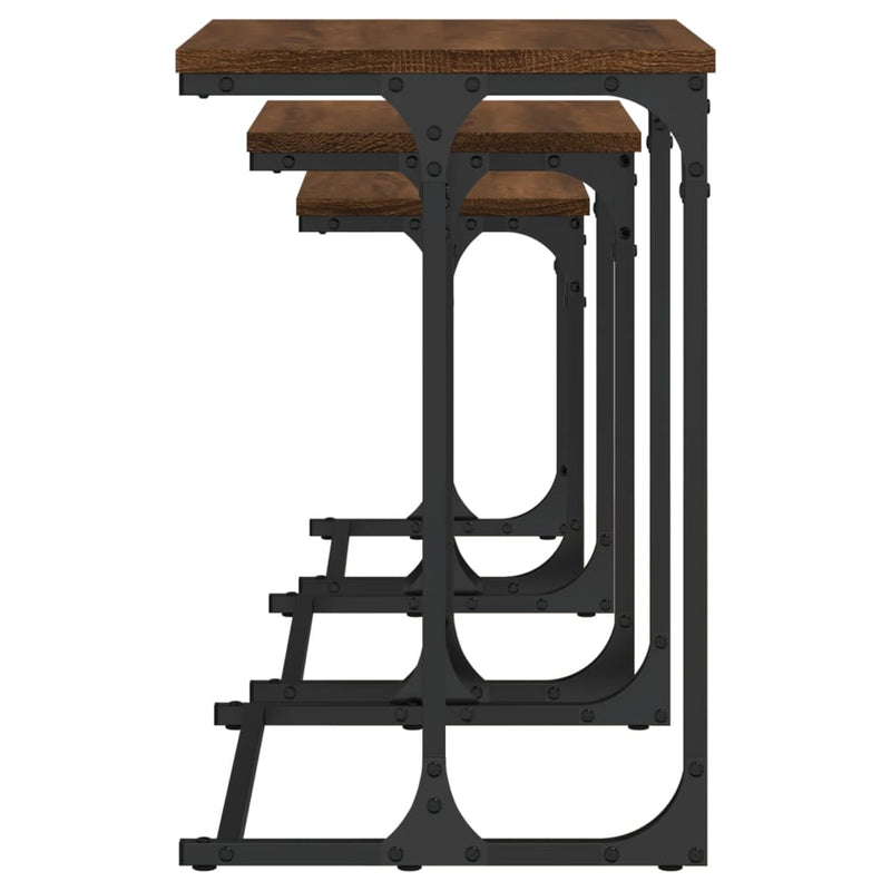 Stablebare salongbord 3 stk brun eik konstruert tre