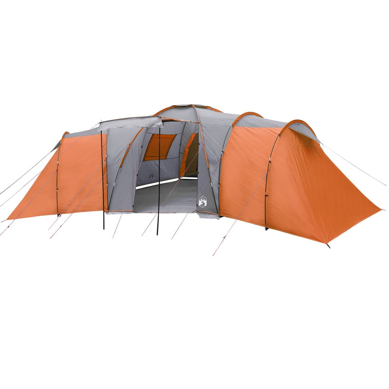 Kuppeltelt for camping 12 personer grå og oransje vanntett