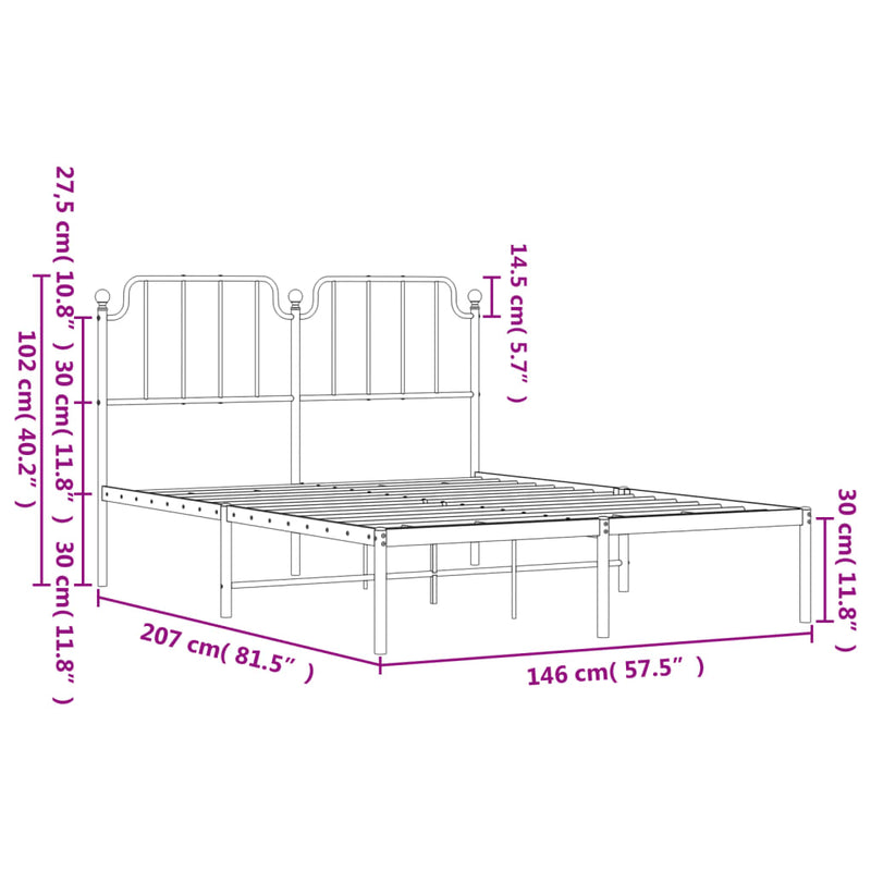 Sengeramme i metall med sengegavl svart 140x200 cm