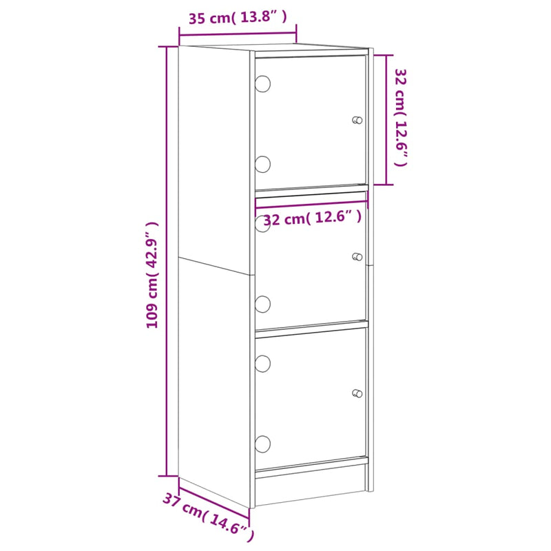 Highboard med glassdører grå sonoma 35x37x109 cm