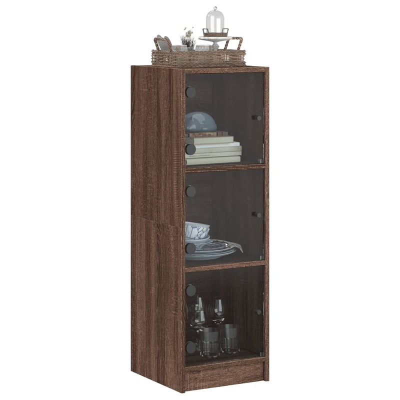 Highboard med glassdører brun eik 35x37x109 cm