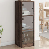 Highboard med glassdører brun eik 35x37x109 cm