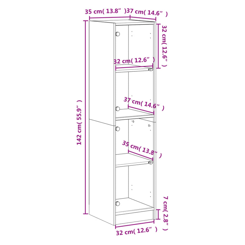 Highboard med glassdører svart 35x37x142 cm