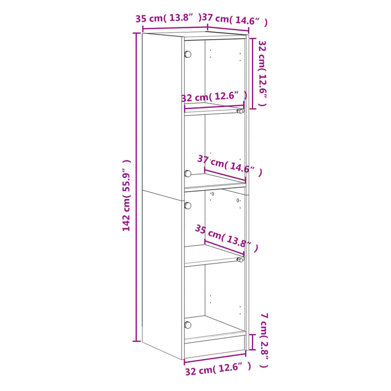 Highboard med glassdører sonoma eik 35x37x142 cm