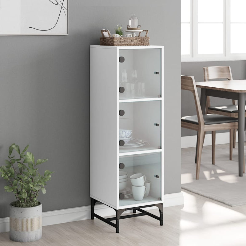 Highboard med glassdører hvit 35x37x120 cm