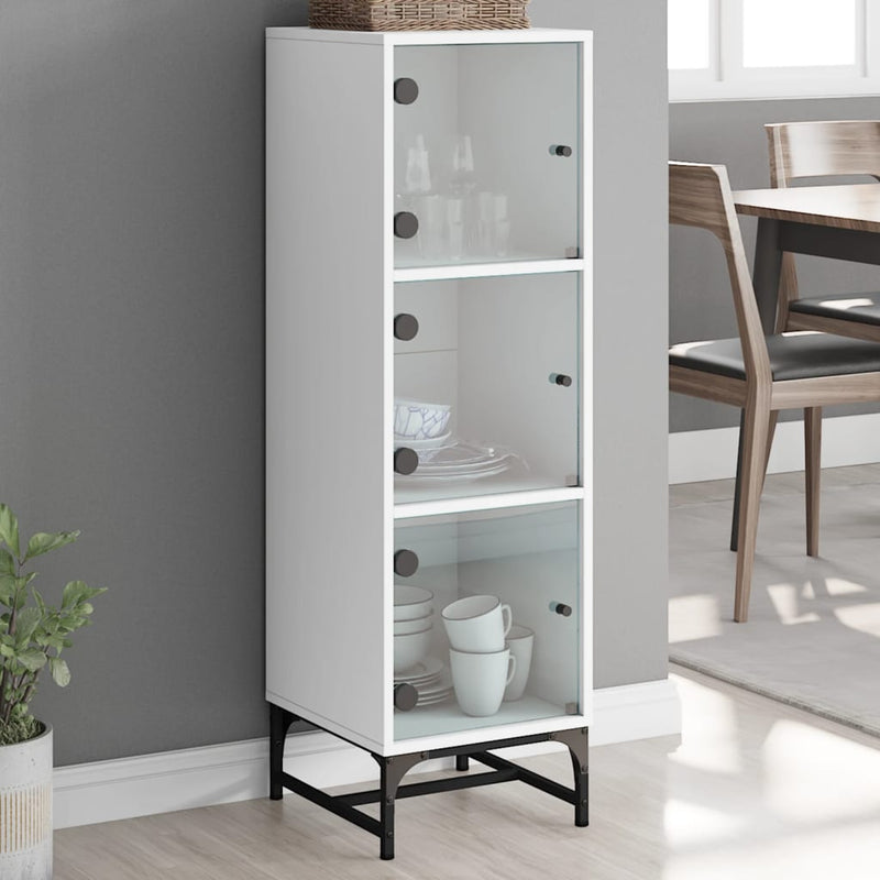 Highboard med glassdører hvit 35x37x120 cm