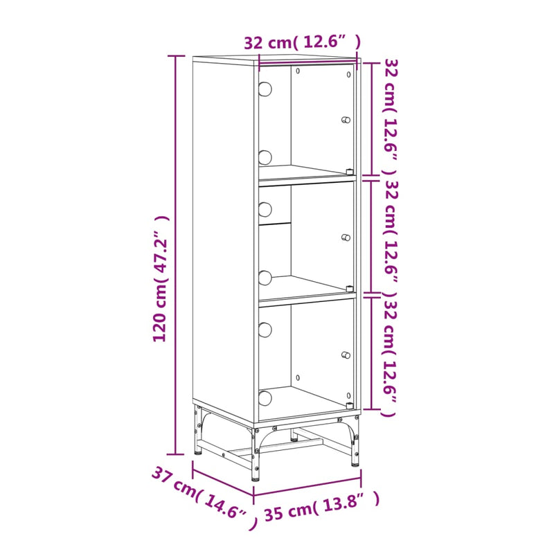 Highboard med glassdører sonoma eik 35x37x120 cm