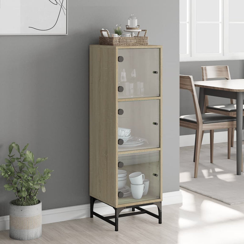 Highboard med glassdører sonoma eik 35x37x120 cm