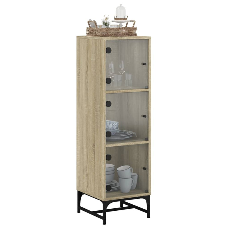 Highboard med glassdører sonoma eik 35x37x120 cm