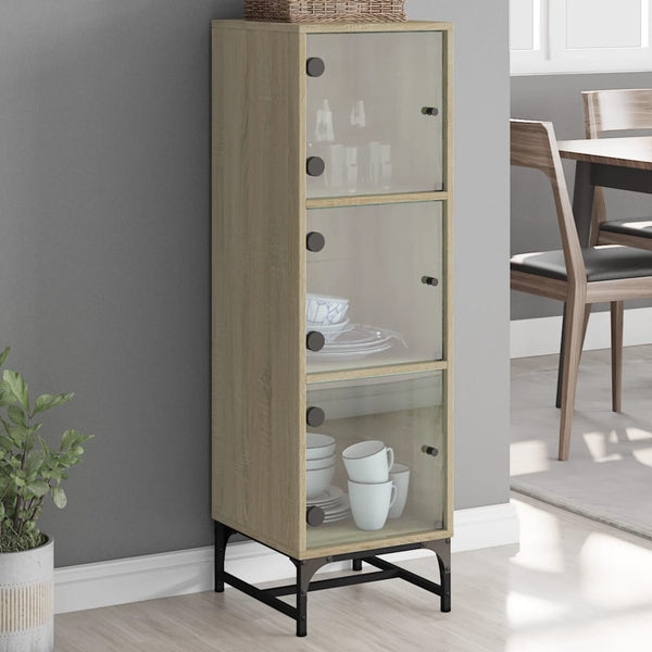 Highboard med glassdører sonoma eik 35x37x120 cm