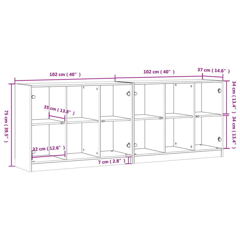 Bokhylle med dører røkt eik 204x37x75 cm konstruert tre