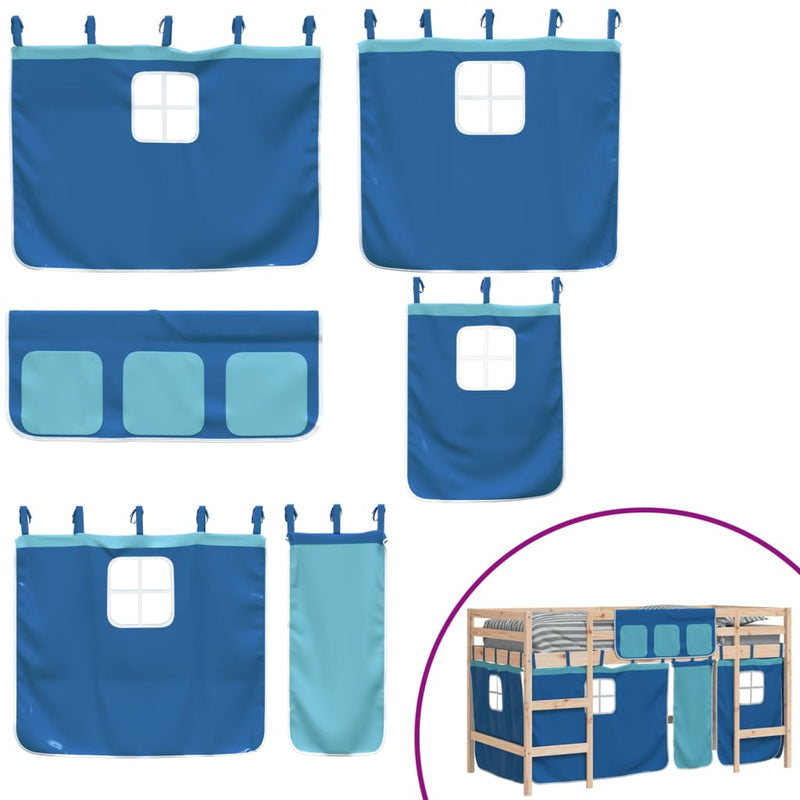 Køyeseng for barn med gardiner blå 90x200 cm heltre furu